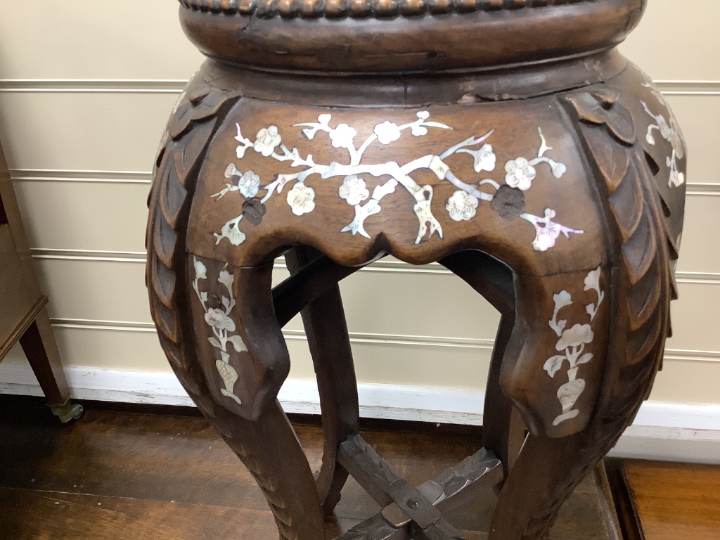 A Chinese mother of pearl inlaid jardiniere stand, height 56cm